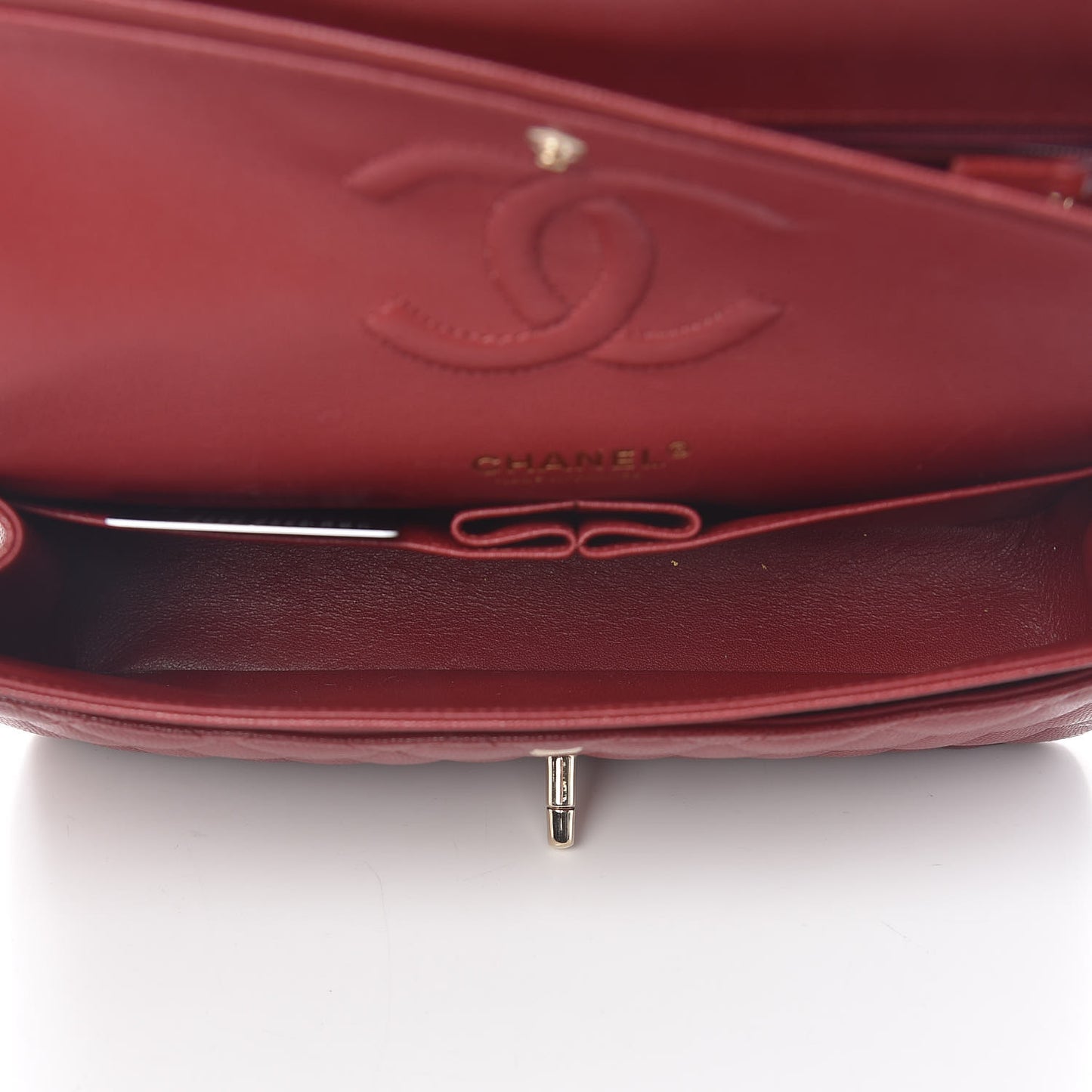 Caviar Quilted Medium Double Flap Dark Red