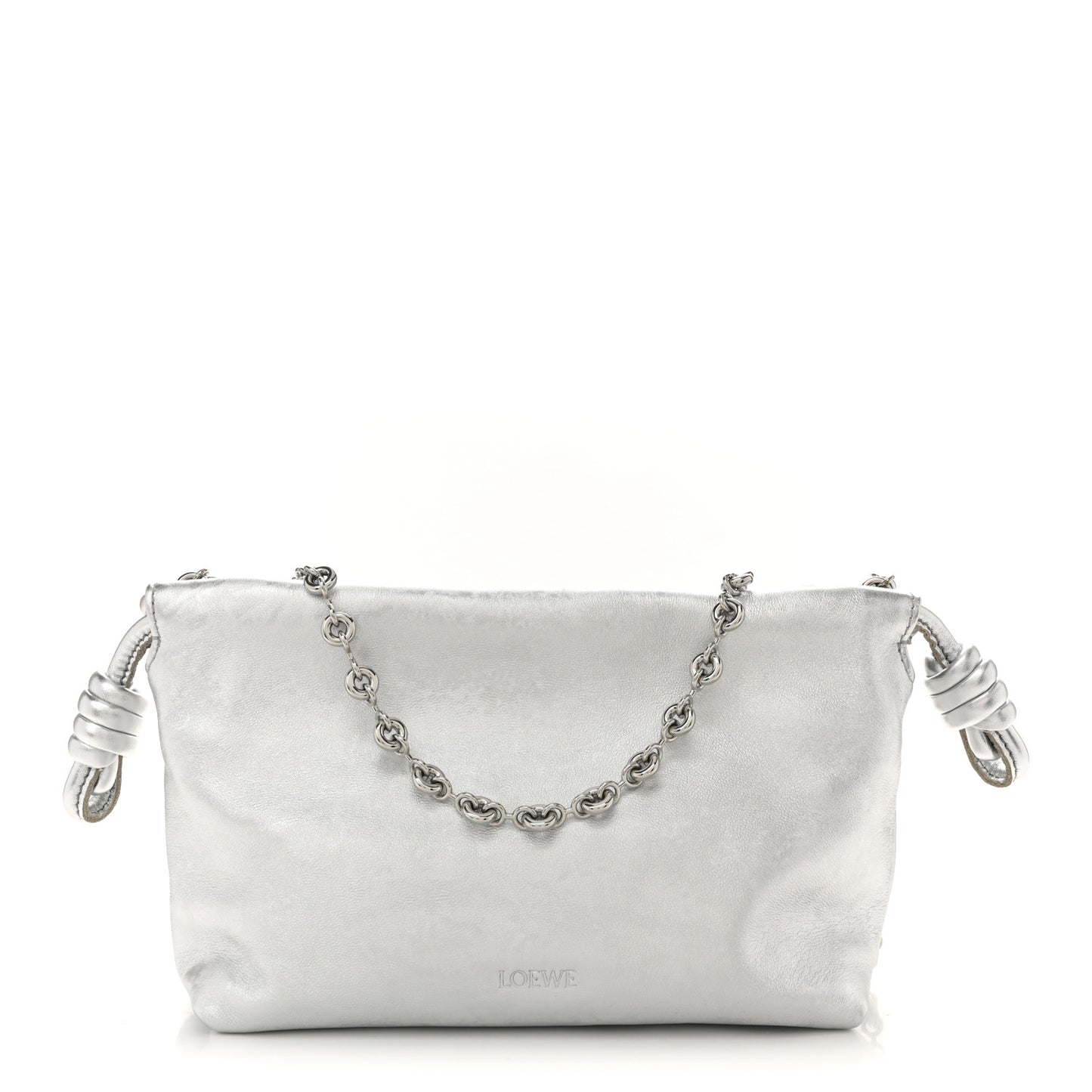 Metallic Moire Calfskin Mini Chain Flamenco Knot Silver