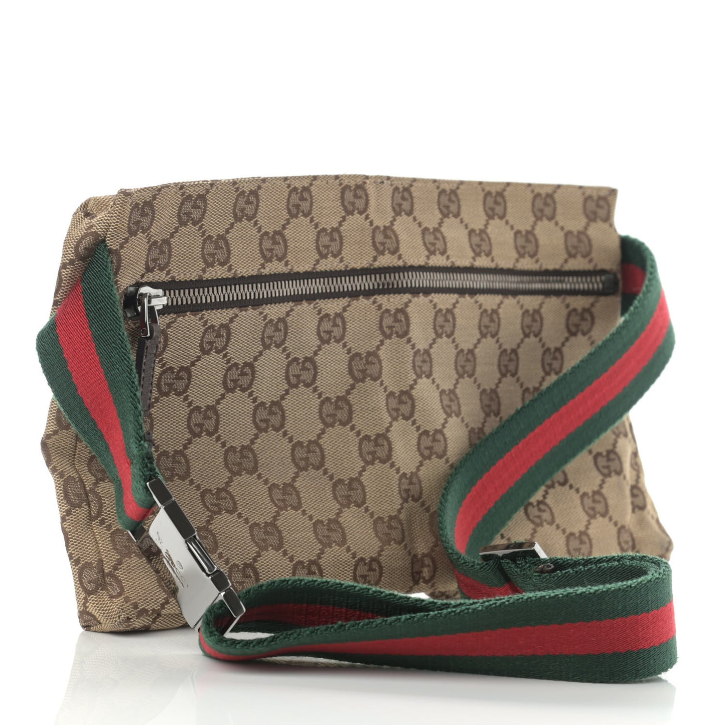 GG Monogram Web Double Pocket Belt Bag Dark Brown