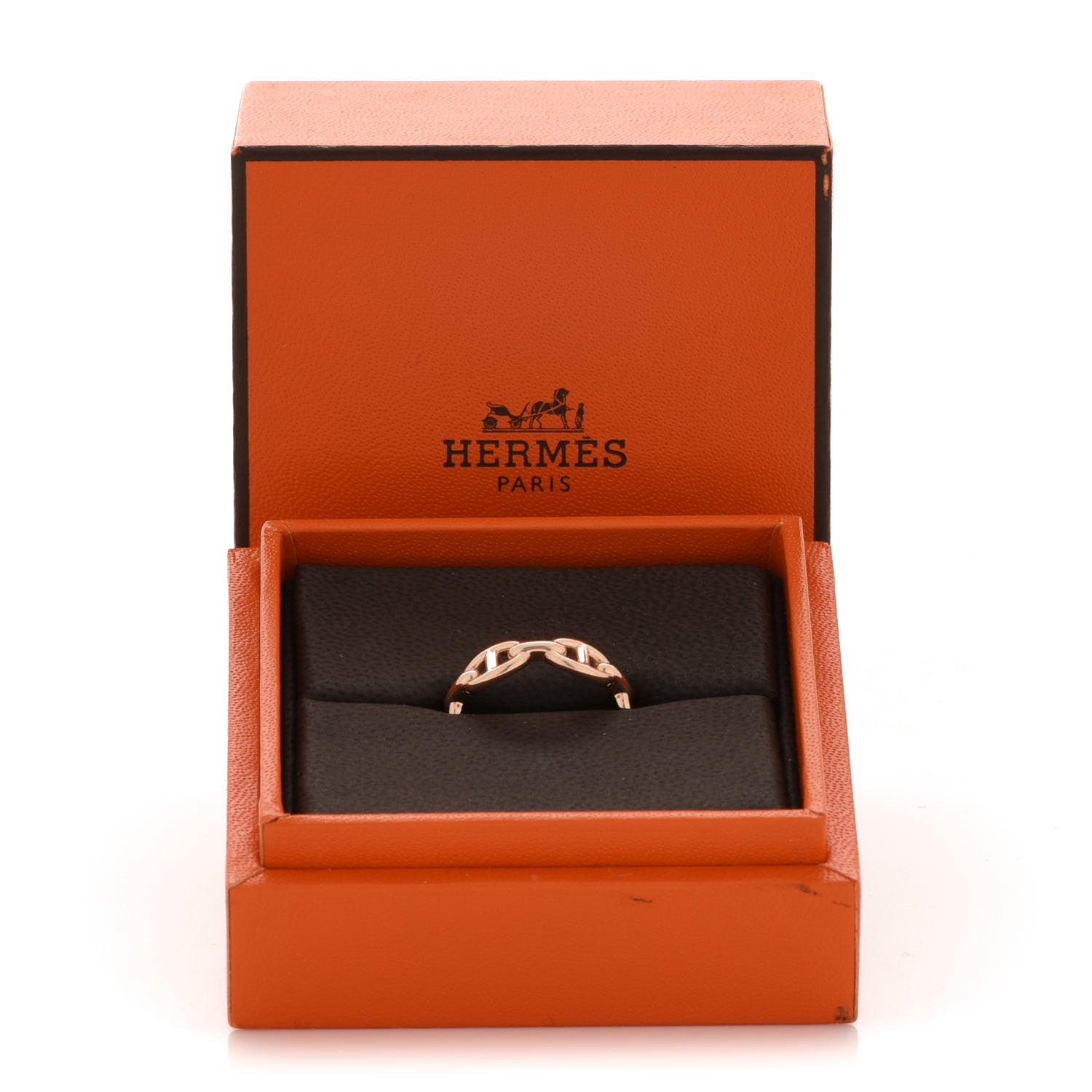 Hermes 18K Rose Gold PM Chaine D'Ancre Enchainee Ring 55 7.25 9 of 9