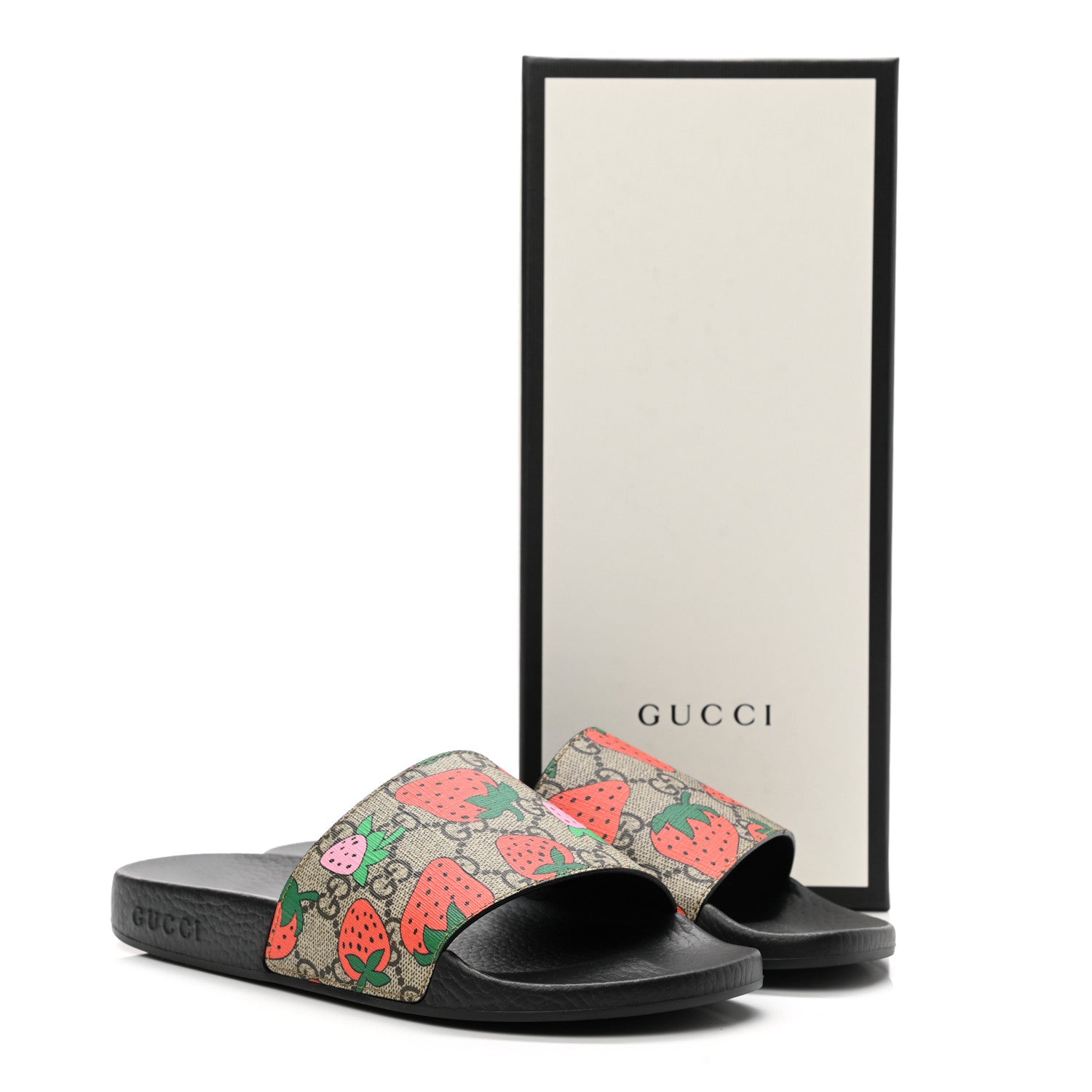 Gucci GG Supreme Monogram Strawberry Slide Sandals 38 Beige Multicolor 8 of 8