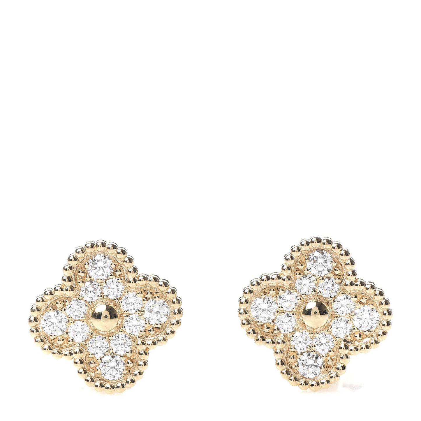 18K Yellow Gold Diamond Vintage Alhambra Earrings