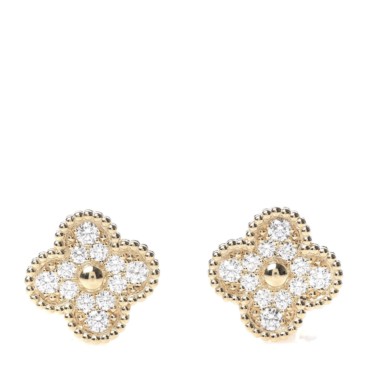 Van Cleef & Arpels 18K Yellow Gold Diamond Vintage Alhambra Earrings 1 of 6