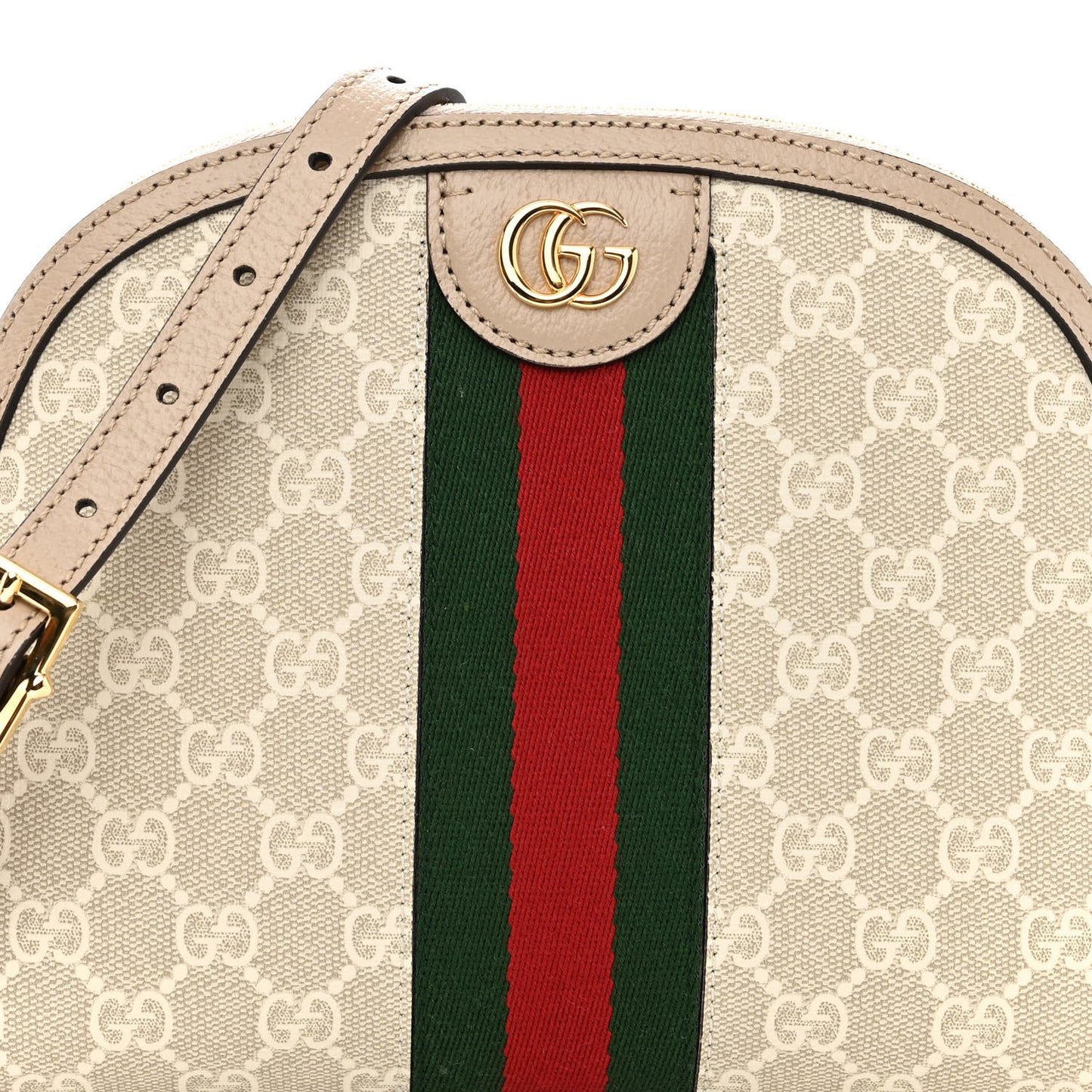 GG Supreme Monogram Textured Dollar Calfskin Web Small Ophidia Dome Shoulder Beige Mystic White Oatmeal