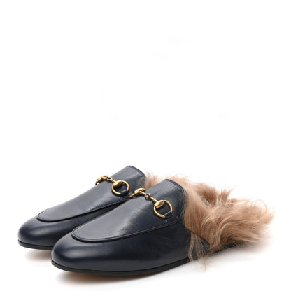 Gucci Calfskin Fur Womens Princetown Slippers 35 Blue Agata 3 of 6