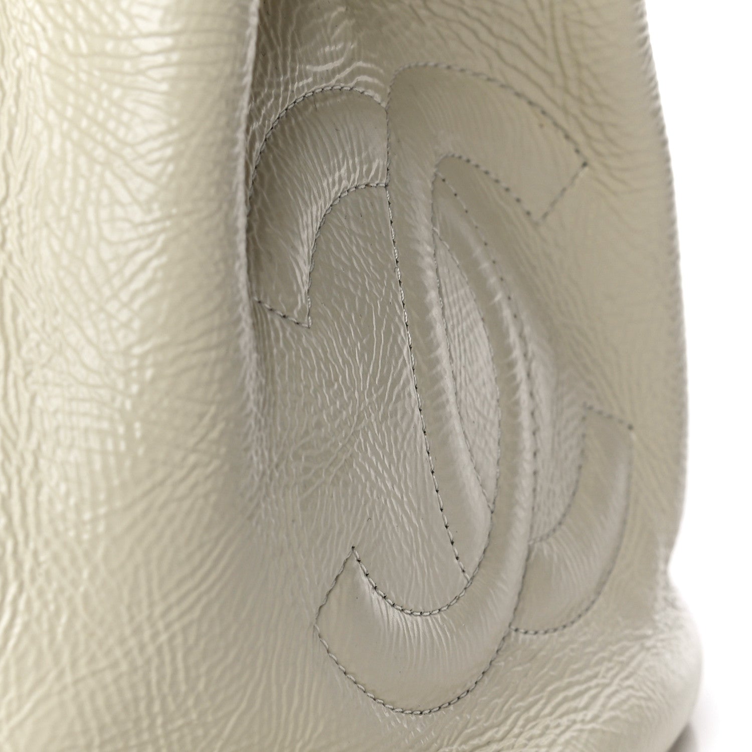 Chanel Shiny Aged Calfskin CC Chain Mini Drawstring Bag White 13 of 13
