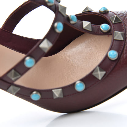 Valentino Garavani Pebbled Calfskin Turquoise Rockstud Rolling Ankle Strap 100mm Pumps 38 Rubin 13 of 20