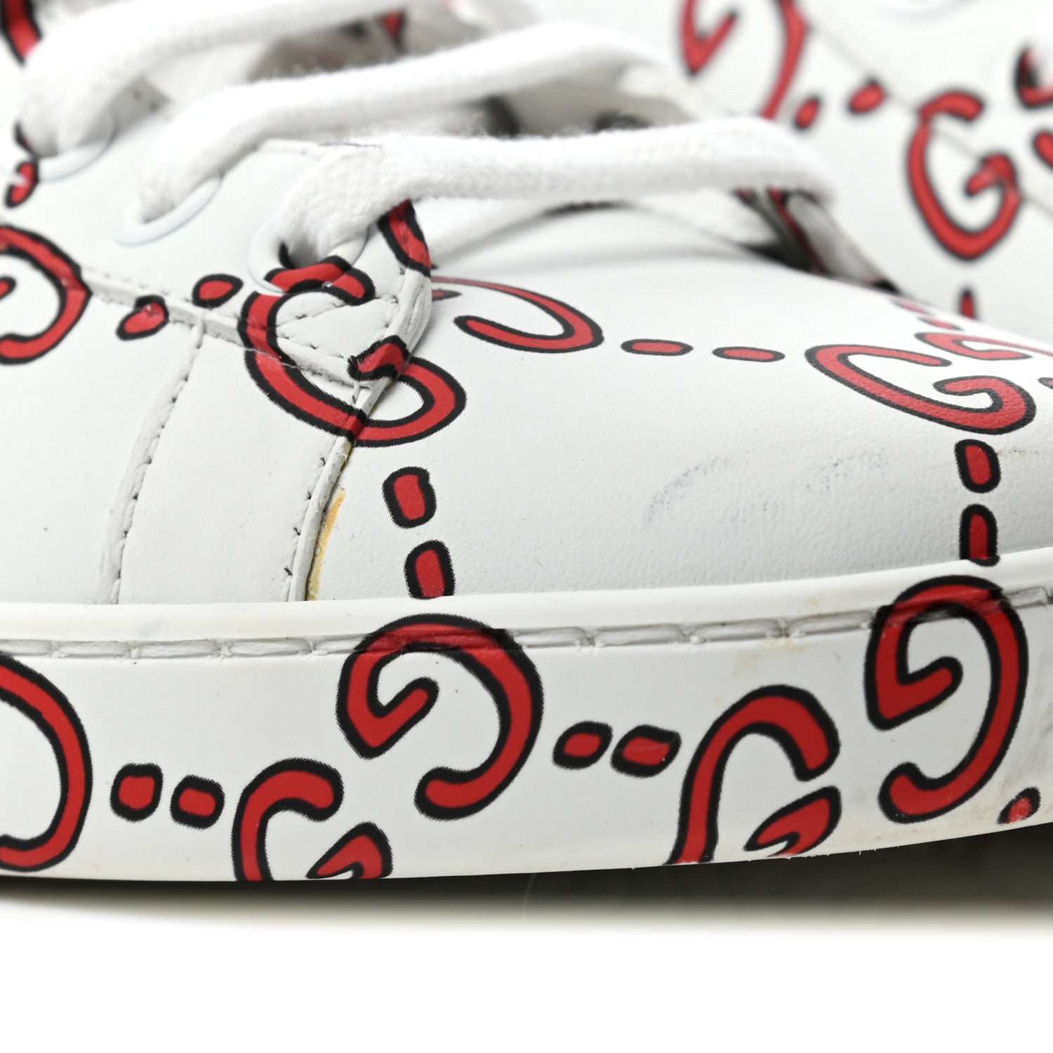 Gucci Calfskin GucciGhost Print Ace Sneakers 39 White Hibiscus Red 6 of 6