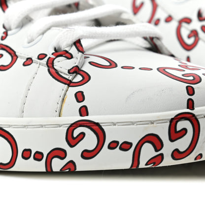 Gucci Calfskin GucciGhost Print Ace Sneakers 39 White Hibiscus Red 6 of 6