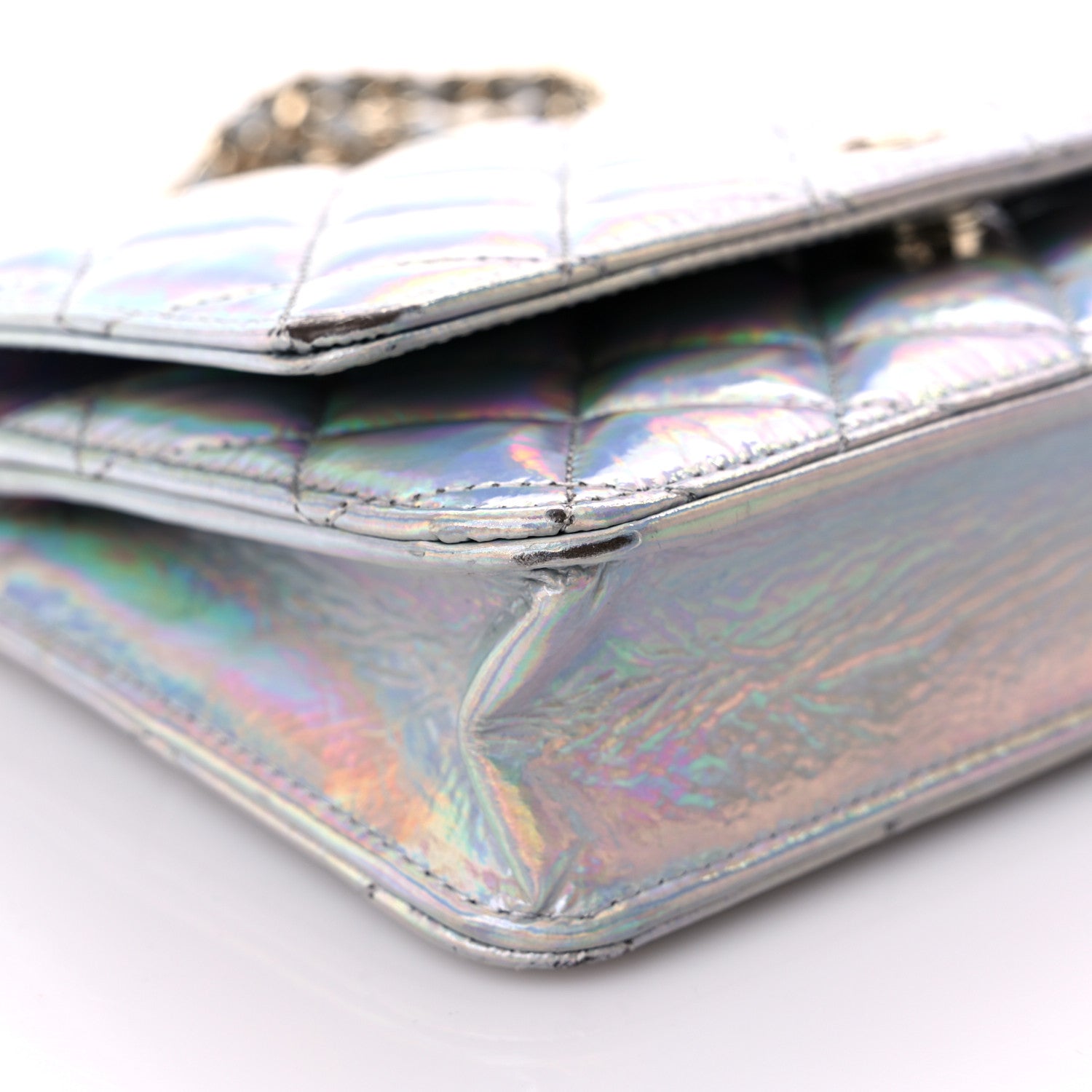 Chanel Iridescent Goatskin Quilted Wallet On Chain WOC Silver 9 of 15