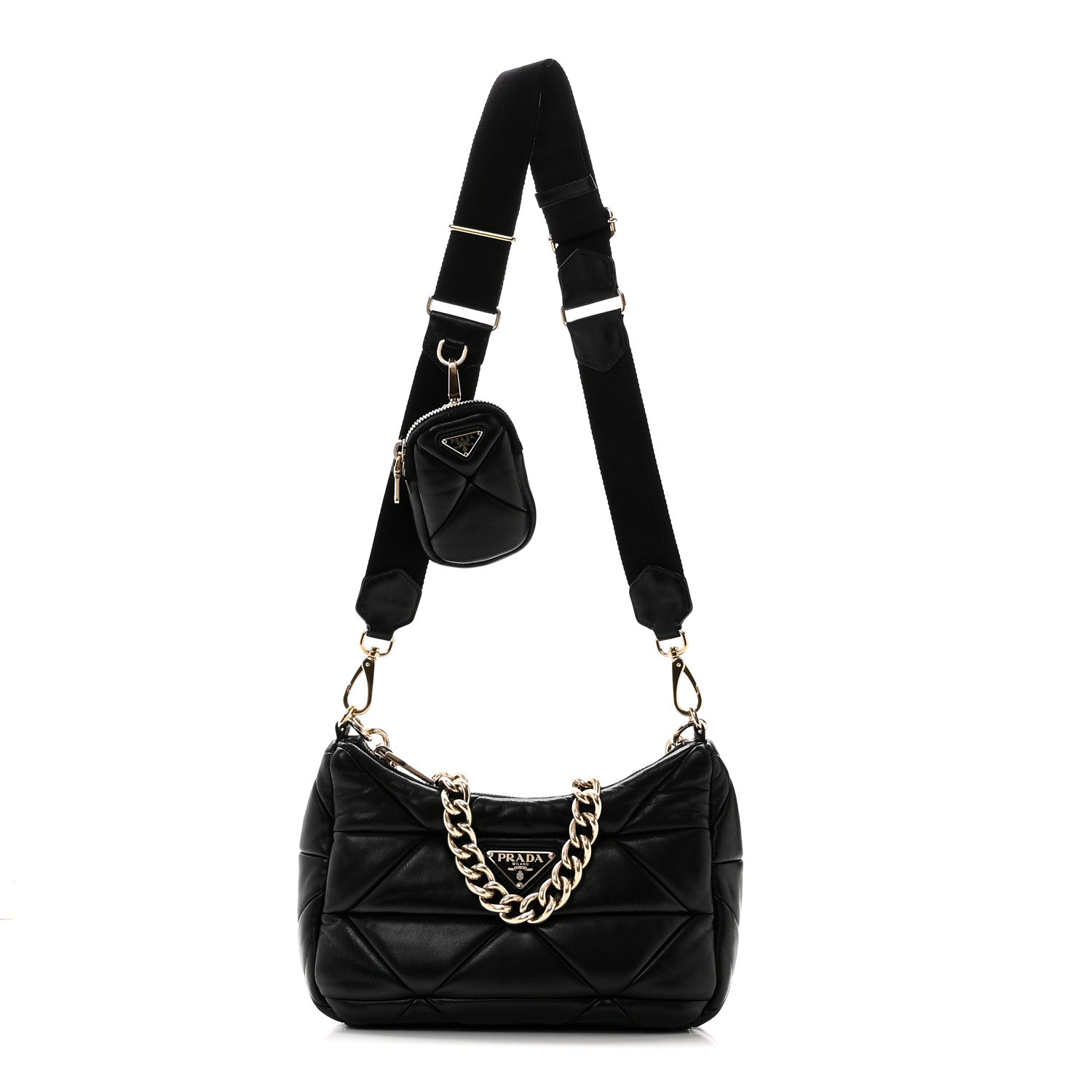 Prada Nappa Re-Nylon Triangle Quilted Patchwork System Shoulder Bag Black 1 of 9