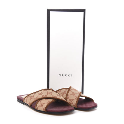 Gucci GG Monogram Suede Womens Criss Cross Slide Sandals 37.5 Beige Ruggine Cuir 9 of 9
