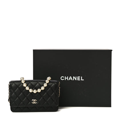Chanel Lambskin Quilted Pearl Wallet On Chain WOC Black 13 of 13