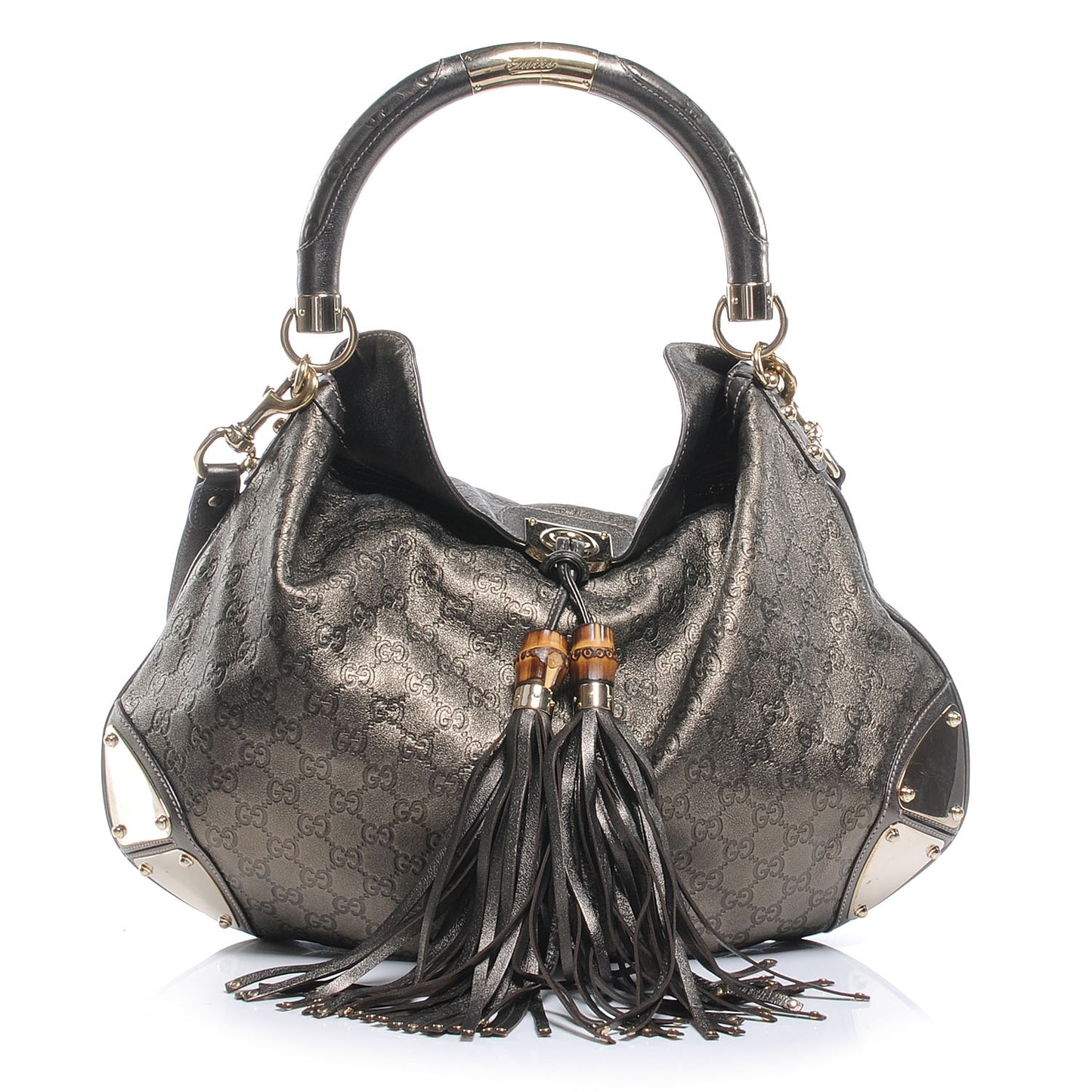 Guccissima GG Large Indy Hobo Tassel Bag Metallic