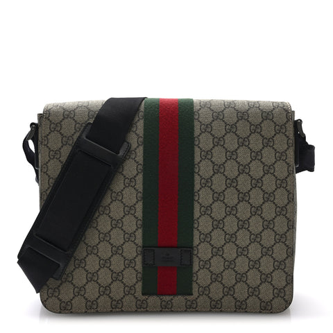 GG Supreme Monogram Web Flap Messenger Bag Black