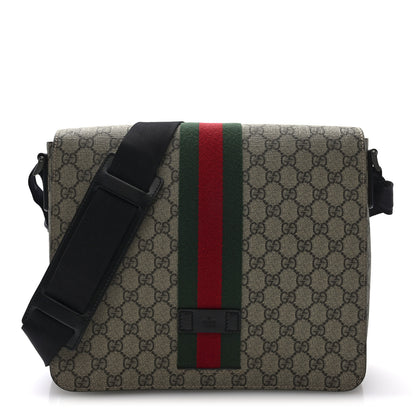 Gucci GG Supreme Monogram Web Flap Messenger Bag Black 1 of 10