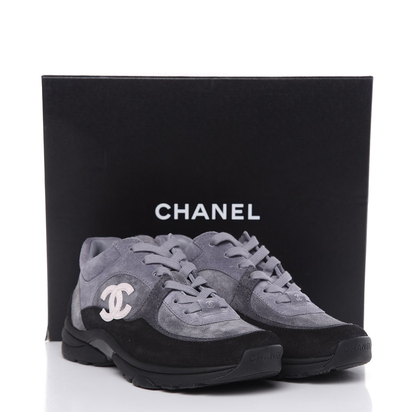 Suede Calfskin Womens CC Sneakers 37 Black Grey