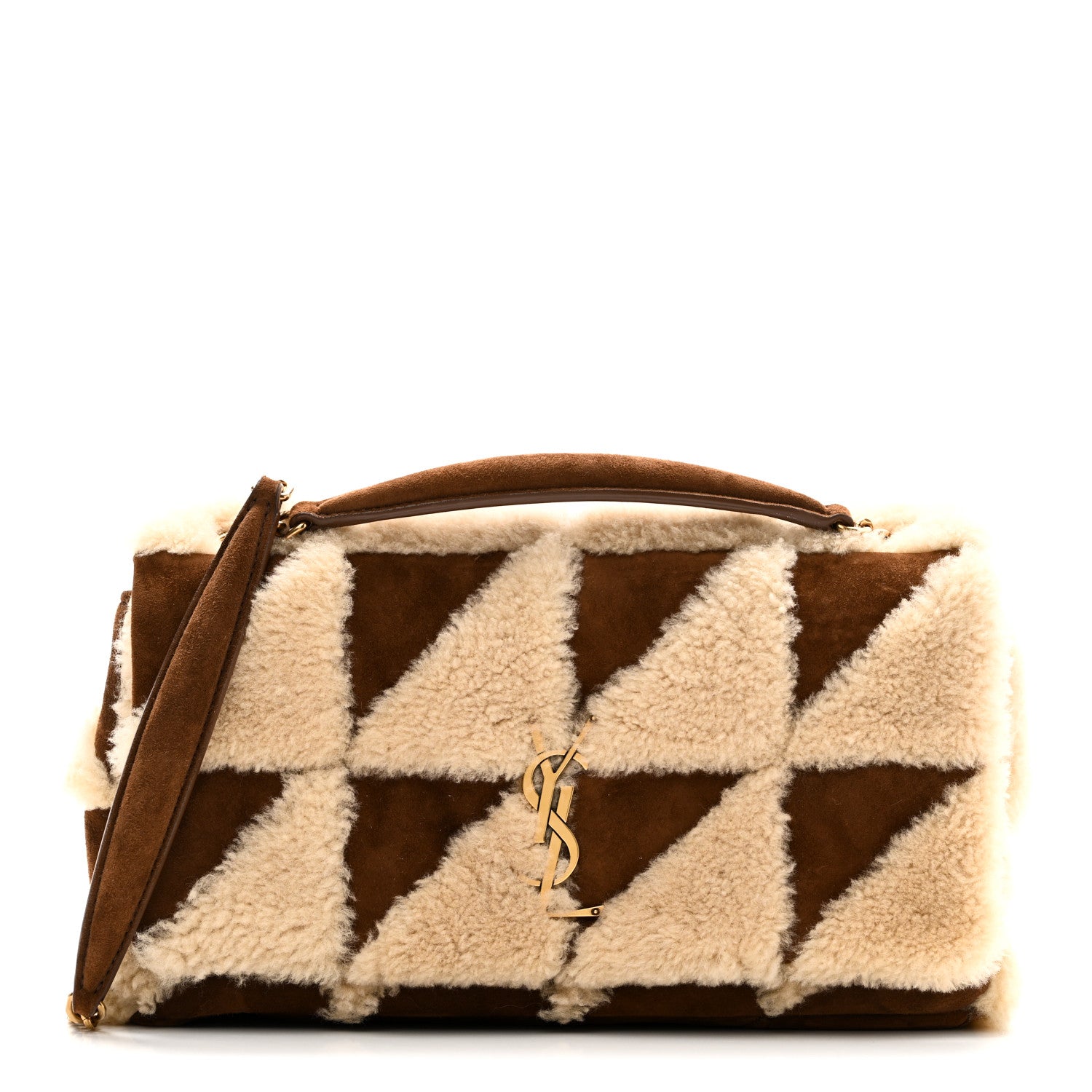 Saint Laurent Suede Shearling Patchwork Monogram Medium Jamie Brown Beige 1 of 10