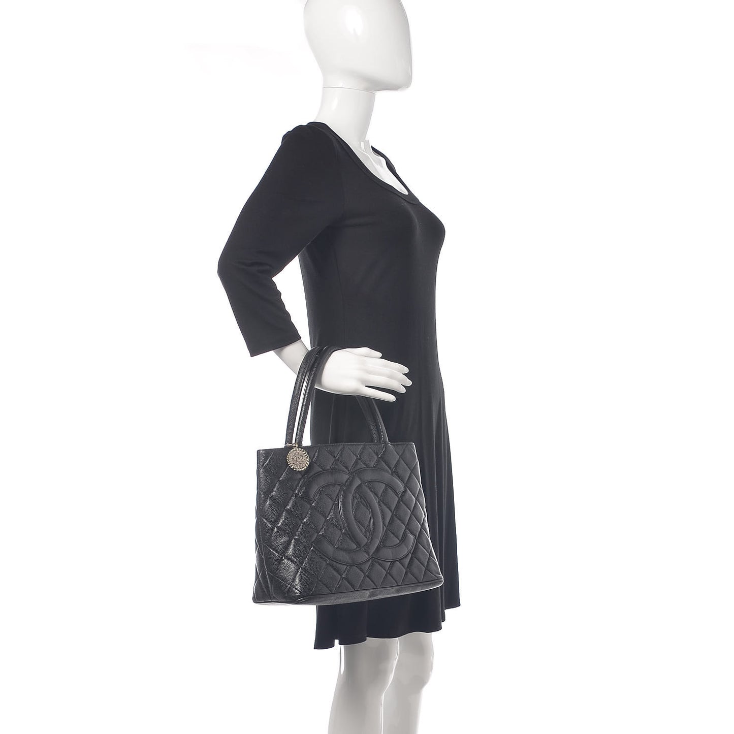 Caviar Quilted Medallion Tote Black