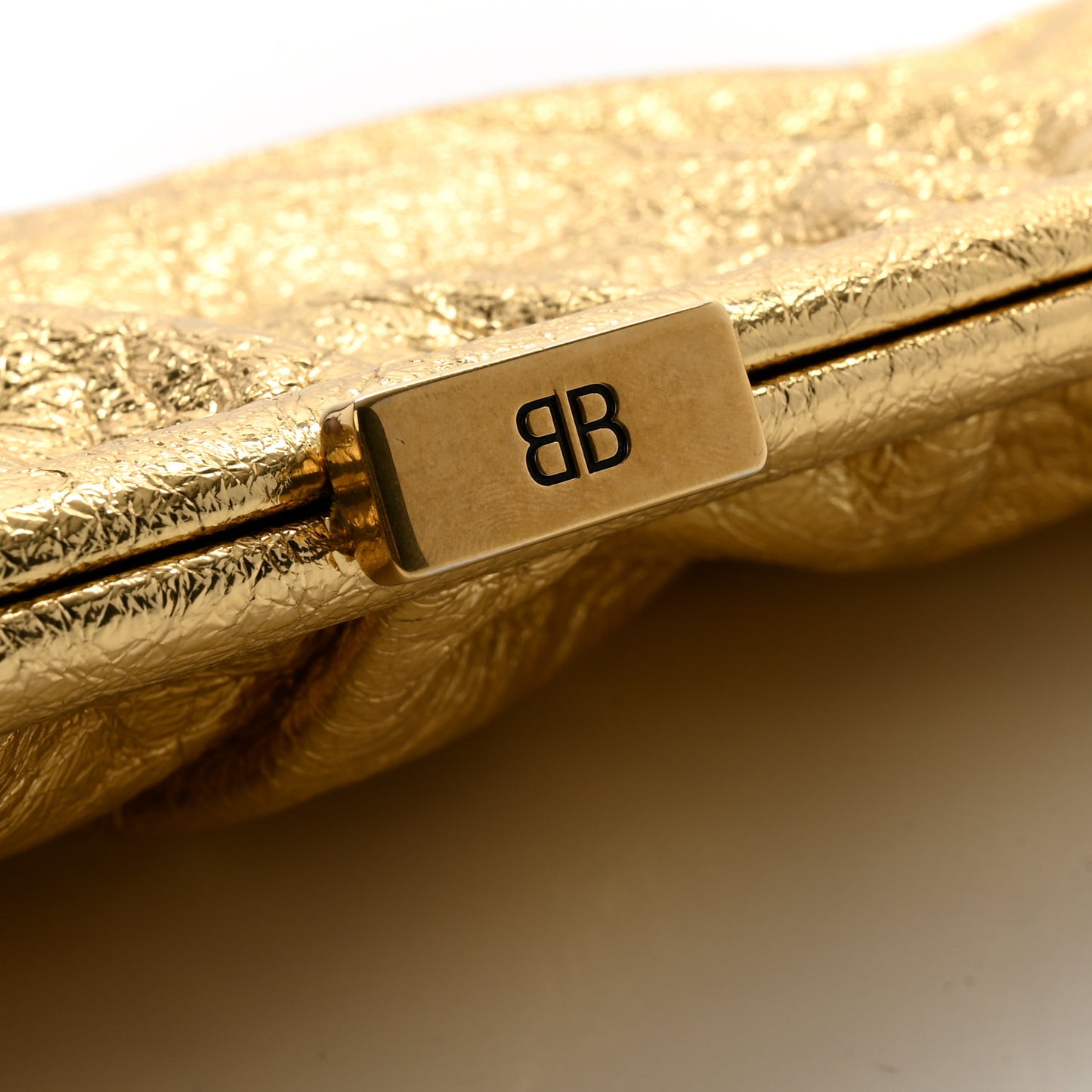 Metallic Textured Calfskin Logo XL Cloud Clutch Gold