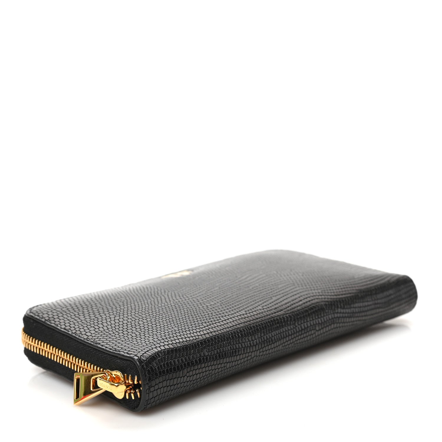 Tom Ford Calfskin Lizard Embossed TF Zip Around Wallet Black 4 of 6