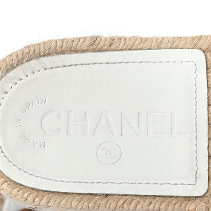 Chanel Lambskin Quilted CC Espadrille Slip On Sandals 37 White Beige 7 of 8