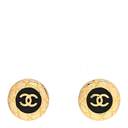 Chanel Metal Resin CC Clip On Earrings Black Gold 1 of 4