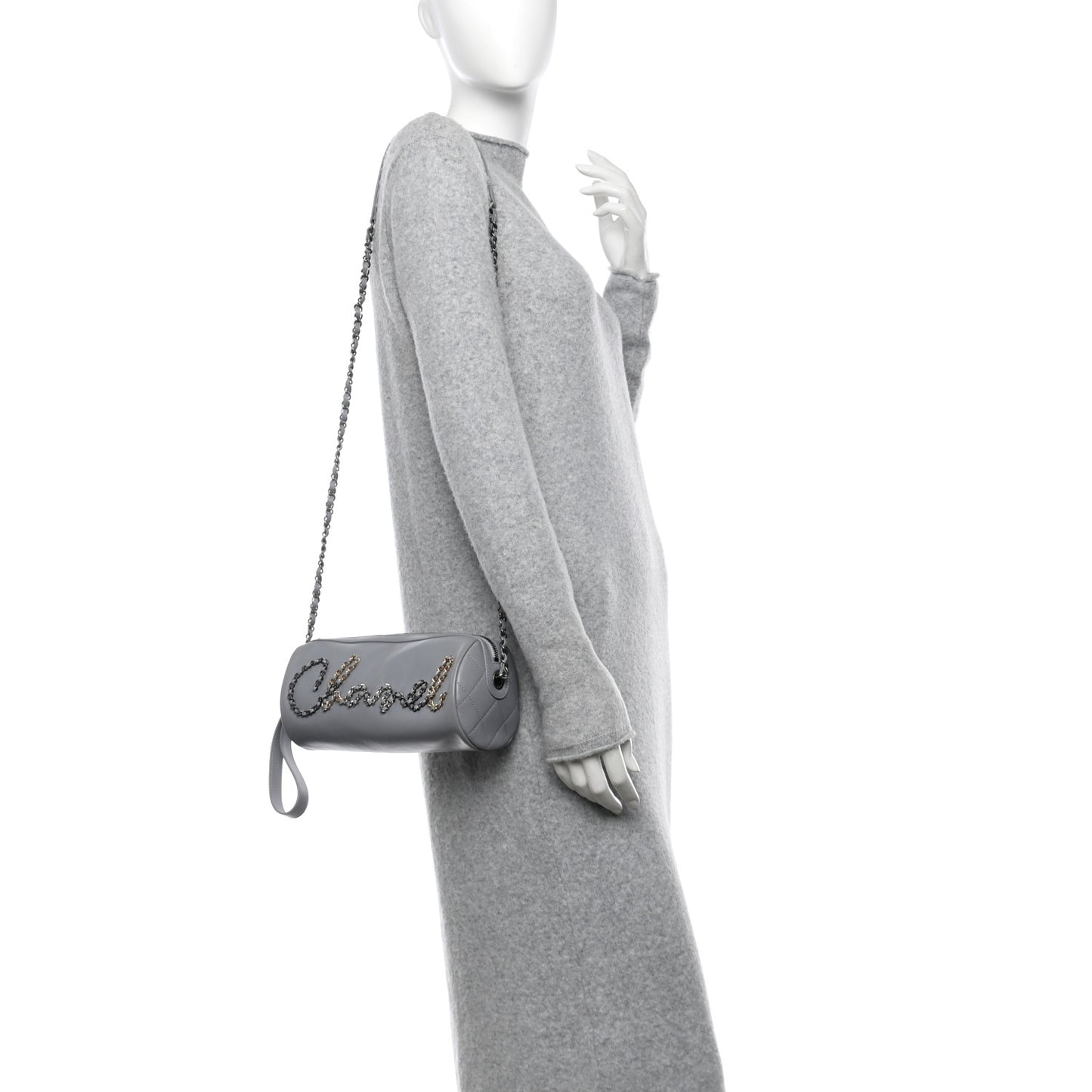 Calfskin Chain 20s Signature Bowling Bag Light Gray