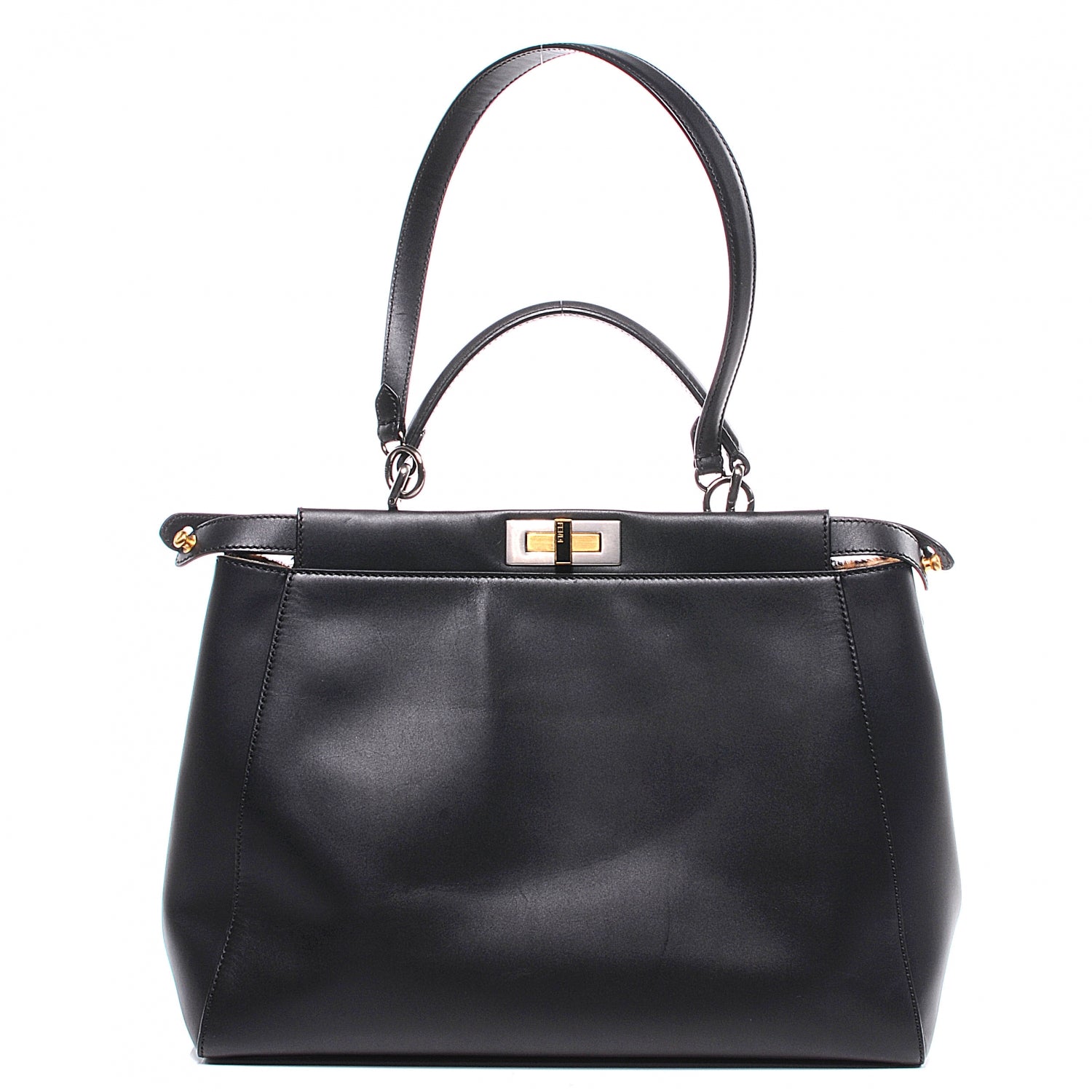Fendi Calfskin Calf Hair Leopard Print Large Peekaboo Iconic Satchel Black 1 of 13