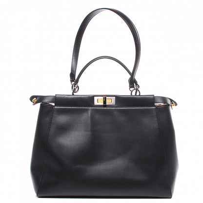 Fendi Calfskin Calf Hair Leopard Print Large Peekaboo Iconic Satchel Black 1 of 13