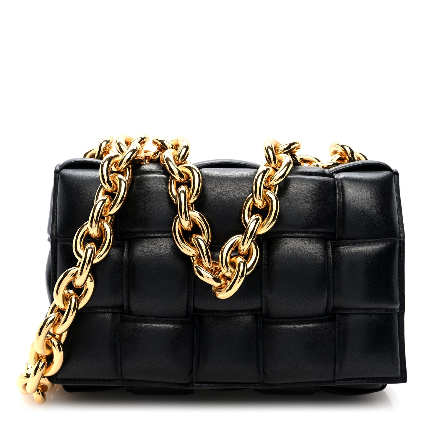 Lambskin Maxi Intreccio Padded Chain Cassette Crossbody Bag Black