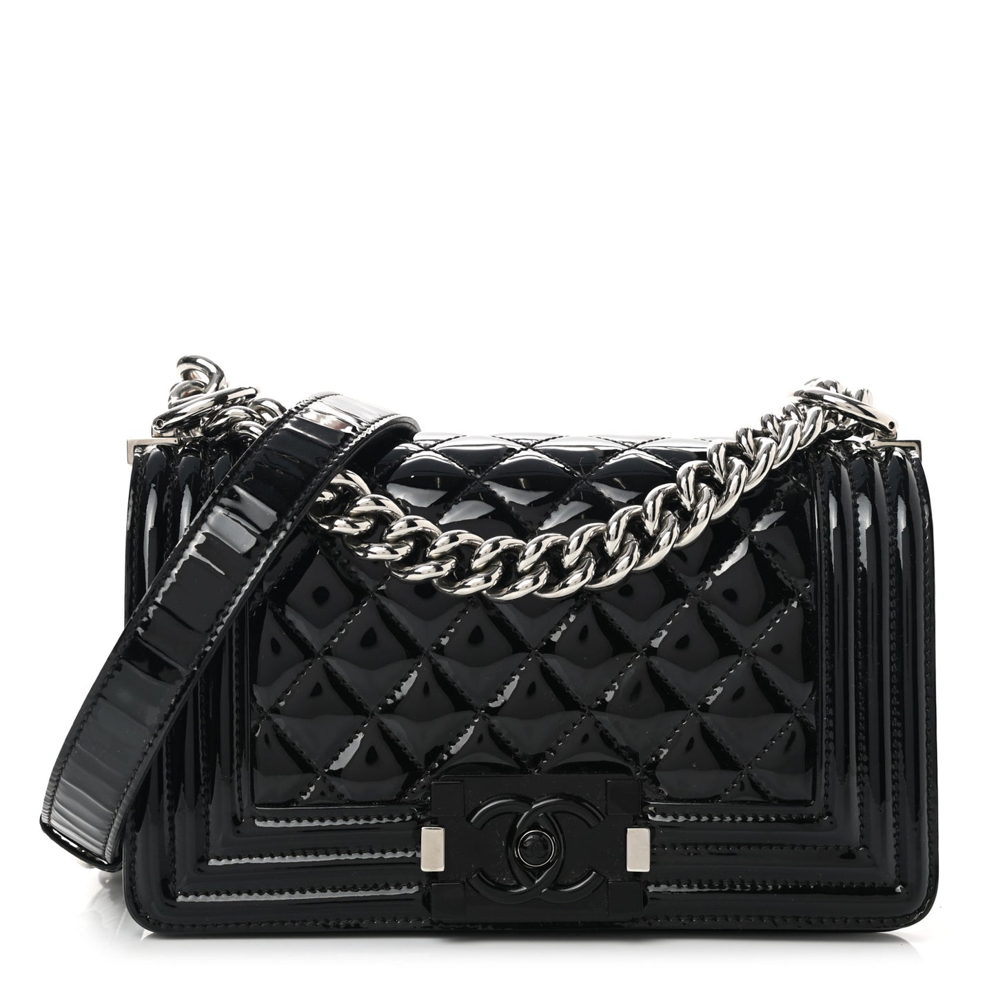 Patent Calfskin Quilted Small Boy Flap Black