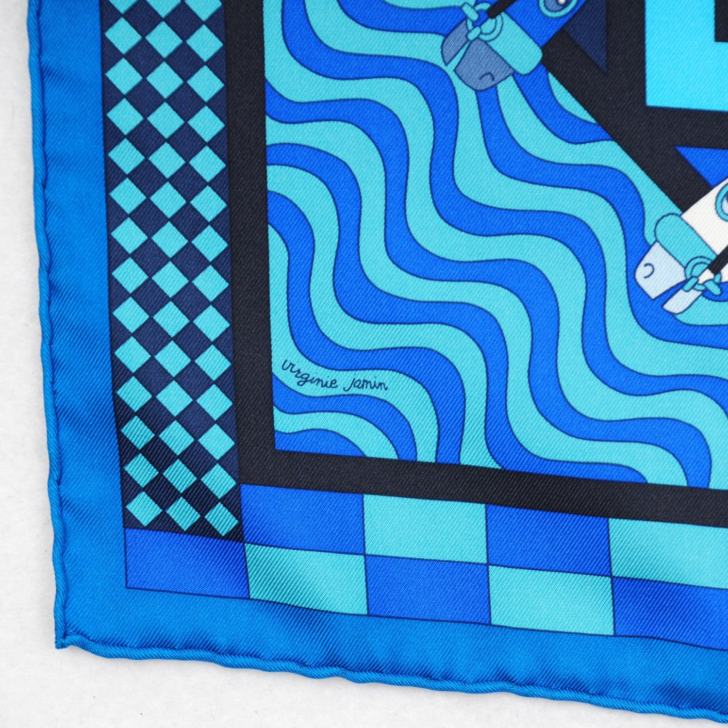 Hermes Silk Steeple Chase Scarf 90 Turquoise Ciel Marine 4 of 6