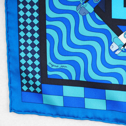 Hermes Silk Steeple Chase Scarf 90 Turquoise Ciel Marine 4 of 6