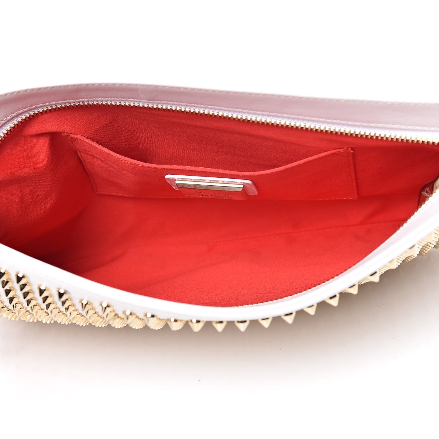 Calfskin Studded Loubiposh Chain Clutch White Gold