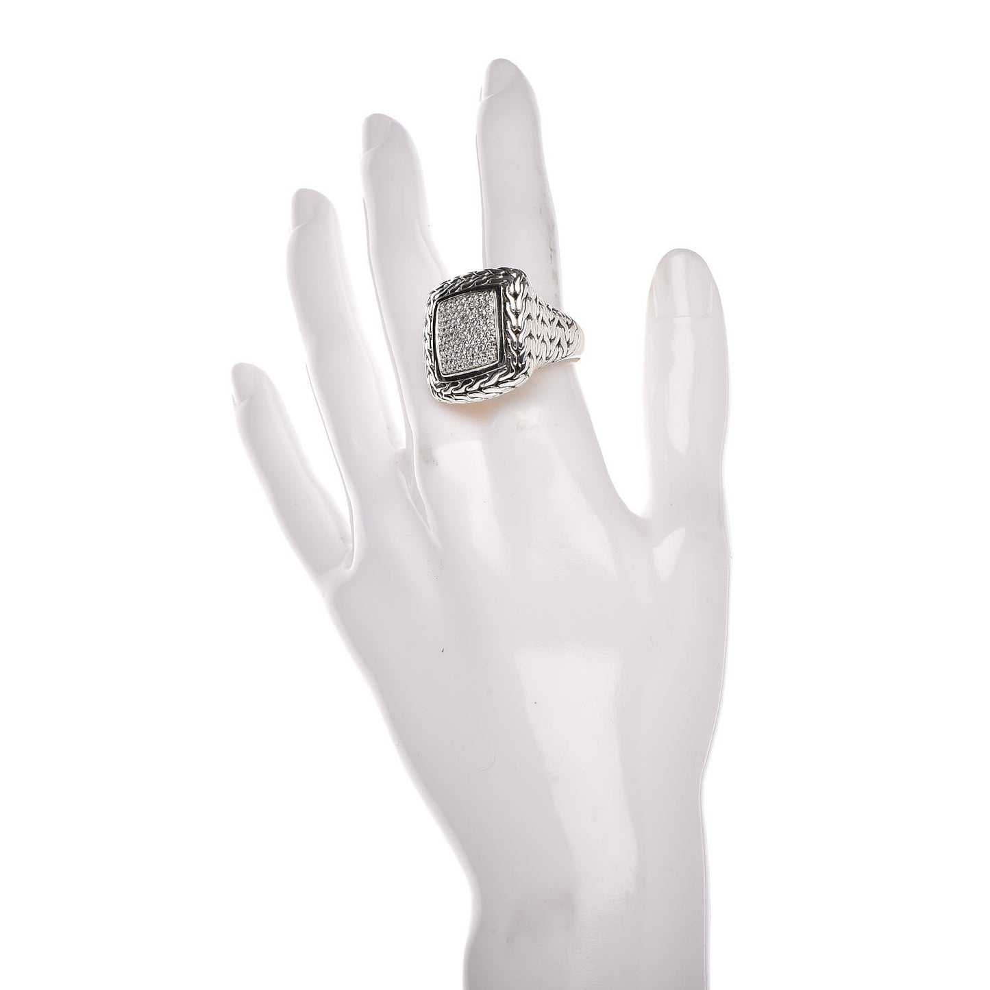 Sterling Silver 18K Yellow Gold Diamond Classic Chain Square Ring 8 57