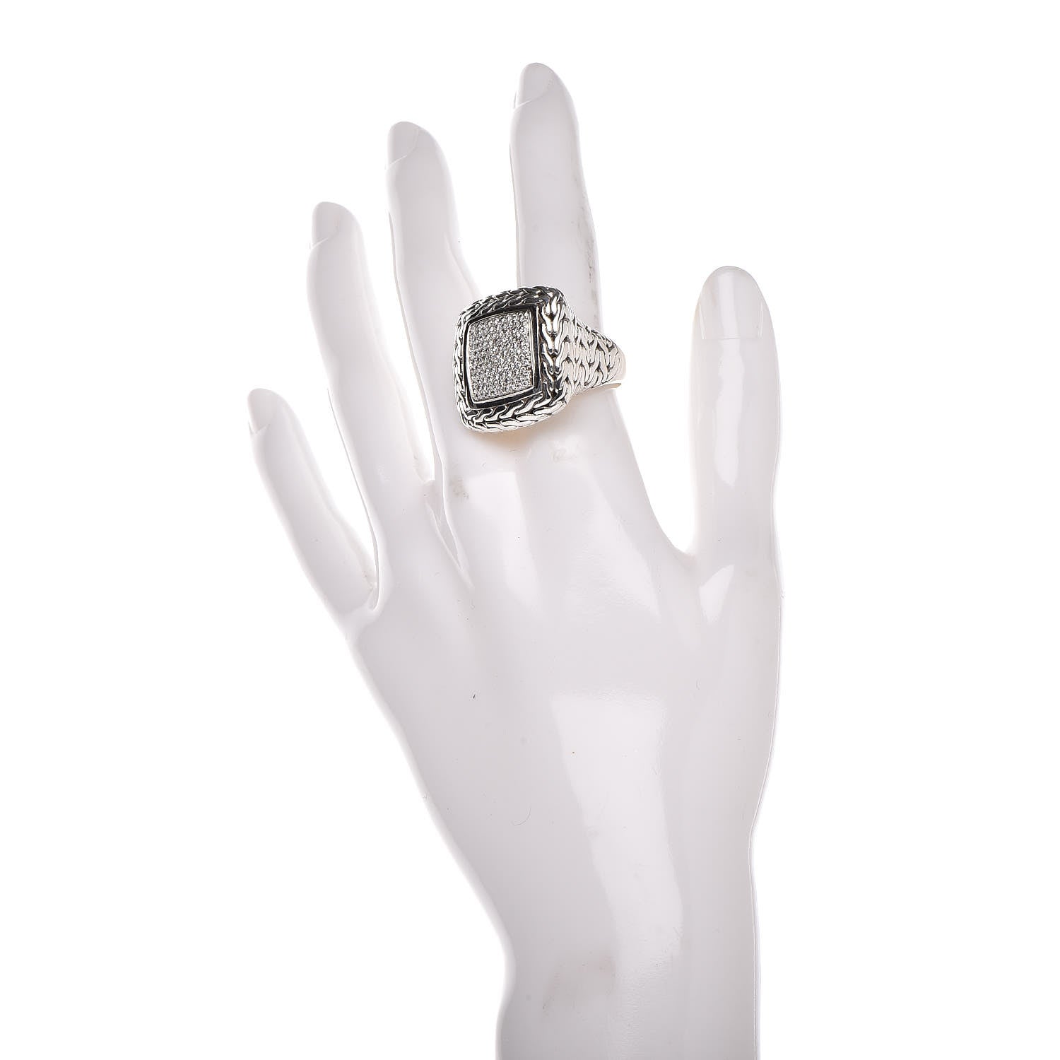 John Hardy Sterling Silver 18K Yellow Gold Diamond Classic Chain Square Ring 8 57 2 of 5