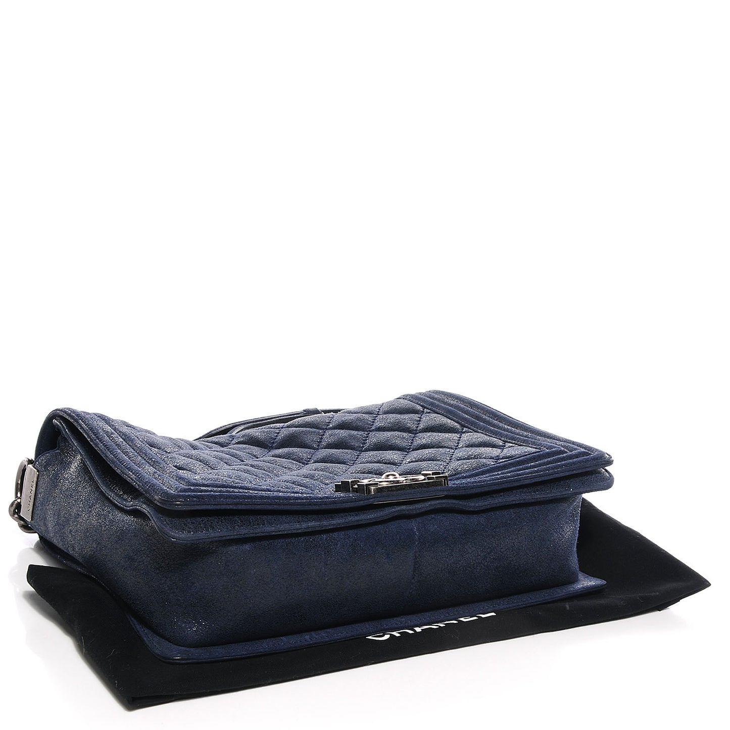 Goatskin Quilted Medium Gentle Boy Flap Navy Blue