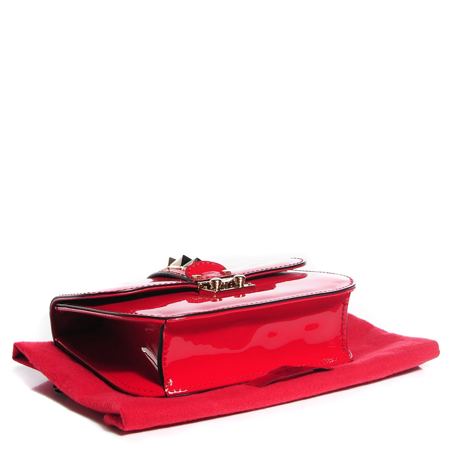 Patent Small Glam Lock Rockstud Flap Rosso Valentino