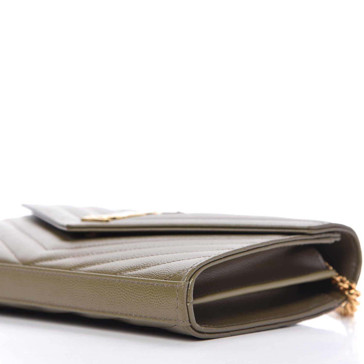 Saint Laurent Grain De Poudre Matelasse Chevron Monogram Chain Wallet Vert Kaki 7 of 9