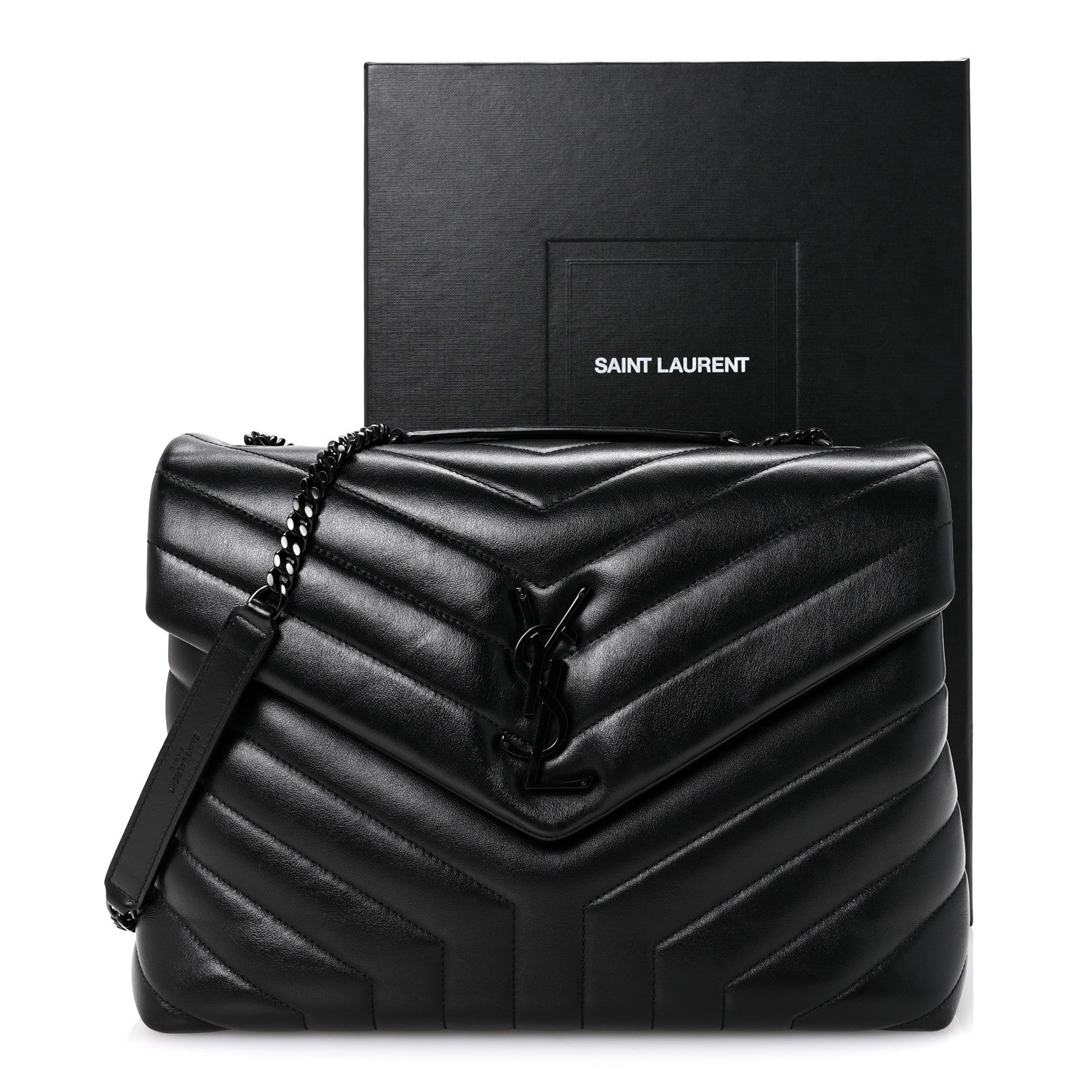 Saint Laurent Calfskin Y Quilted Monogram Monochrome Medium Loulou Chain Satchel Black 12 of 12