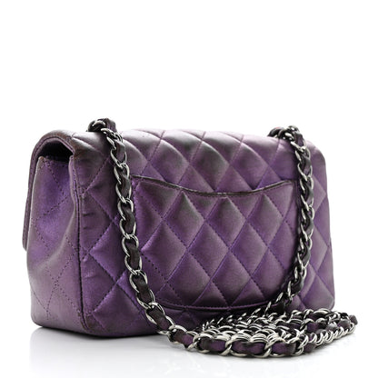 Chanel Iridescent Lambskin Quilted Mini Rectangular Flap Dark Purple 2 of 12