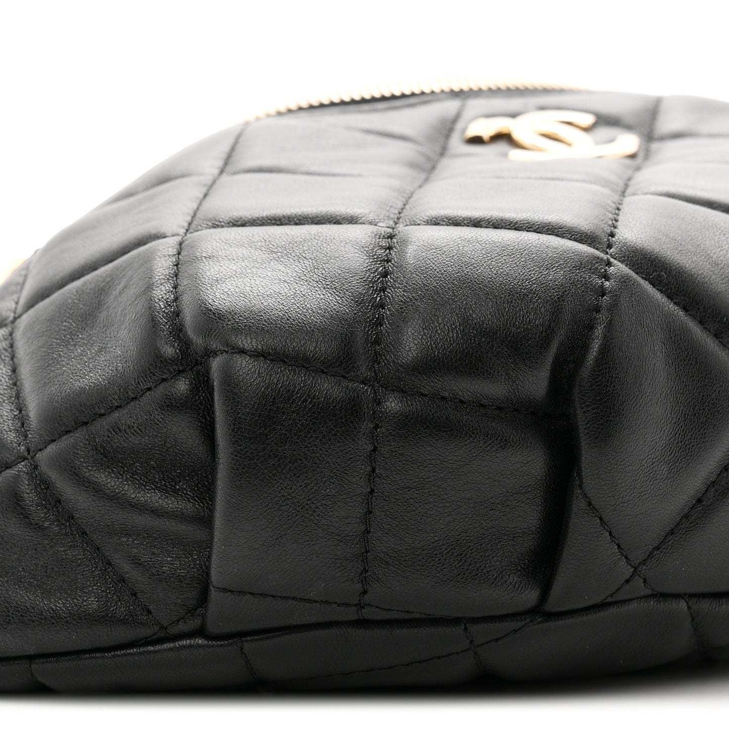 Lambskin Quilted Resin Bi-Color Waist Bag Fanny Pack Black