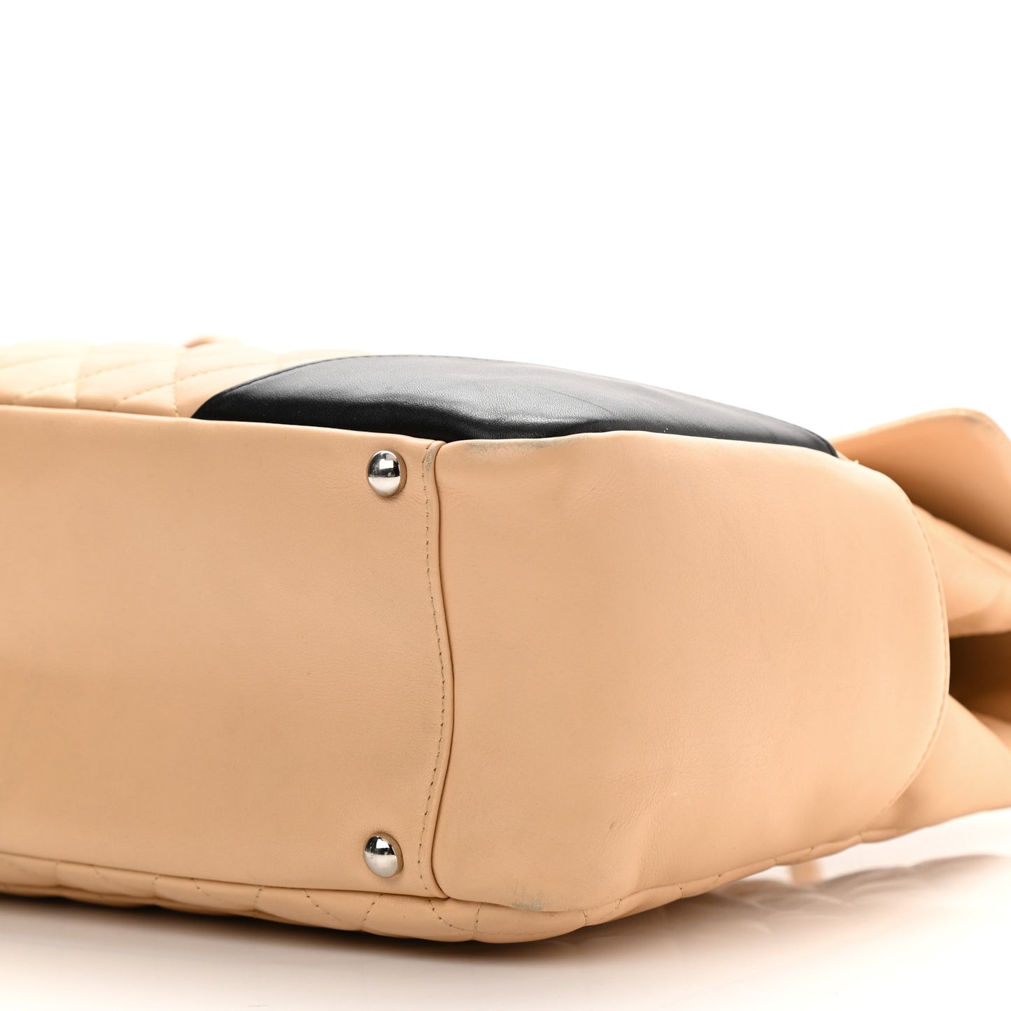 Calfskin Quilted Large Cambon Flap Beige Black