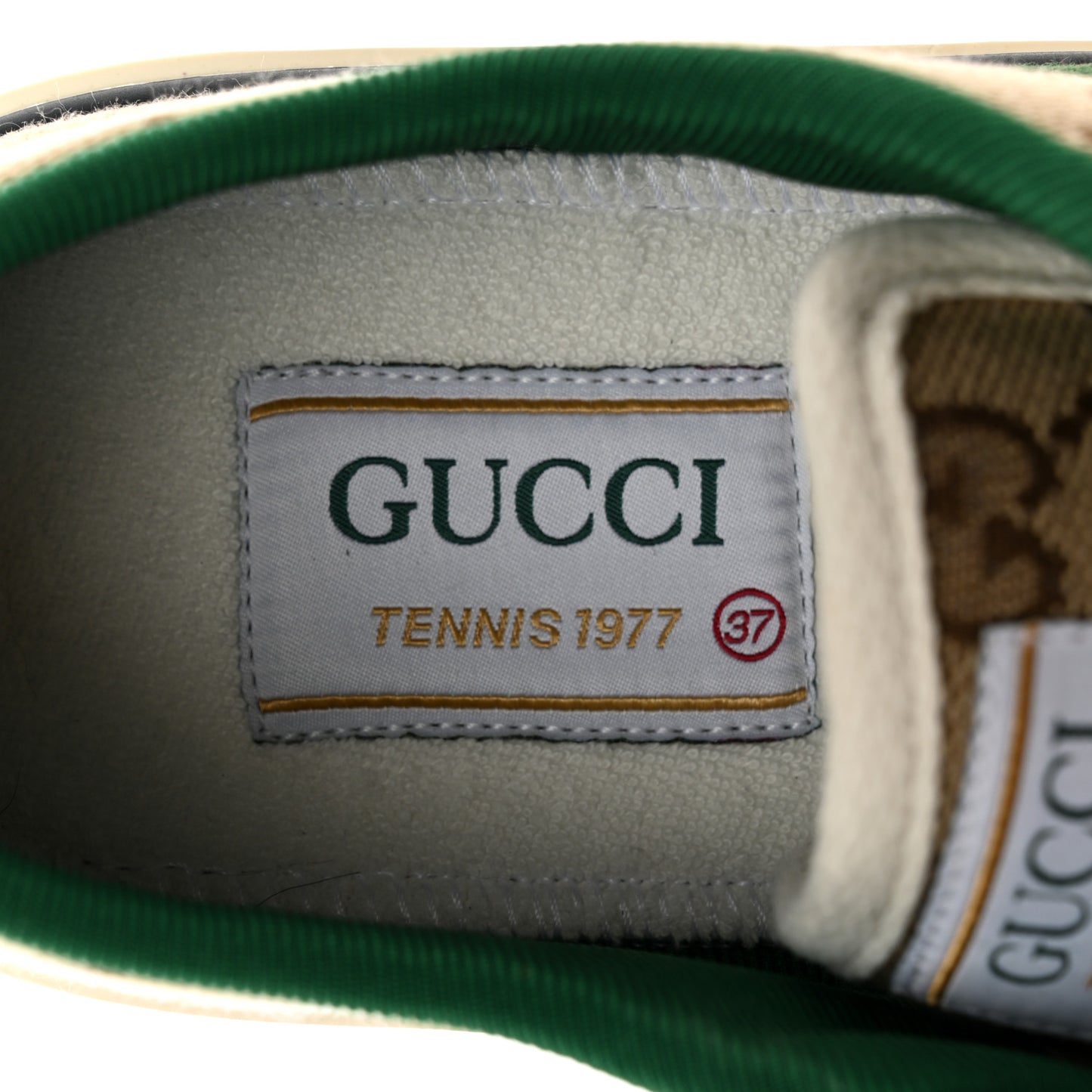 GG Monogram Web Womens 1977 Tennis Sneakers 37 Beige Ebony Mystic White