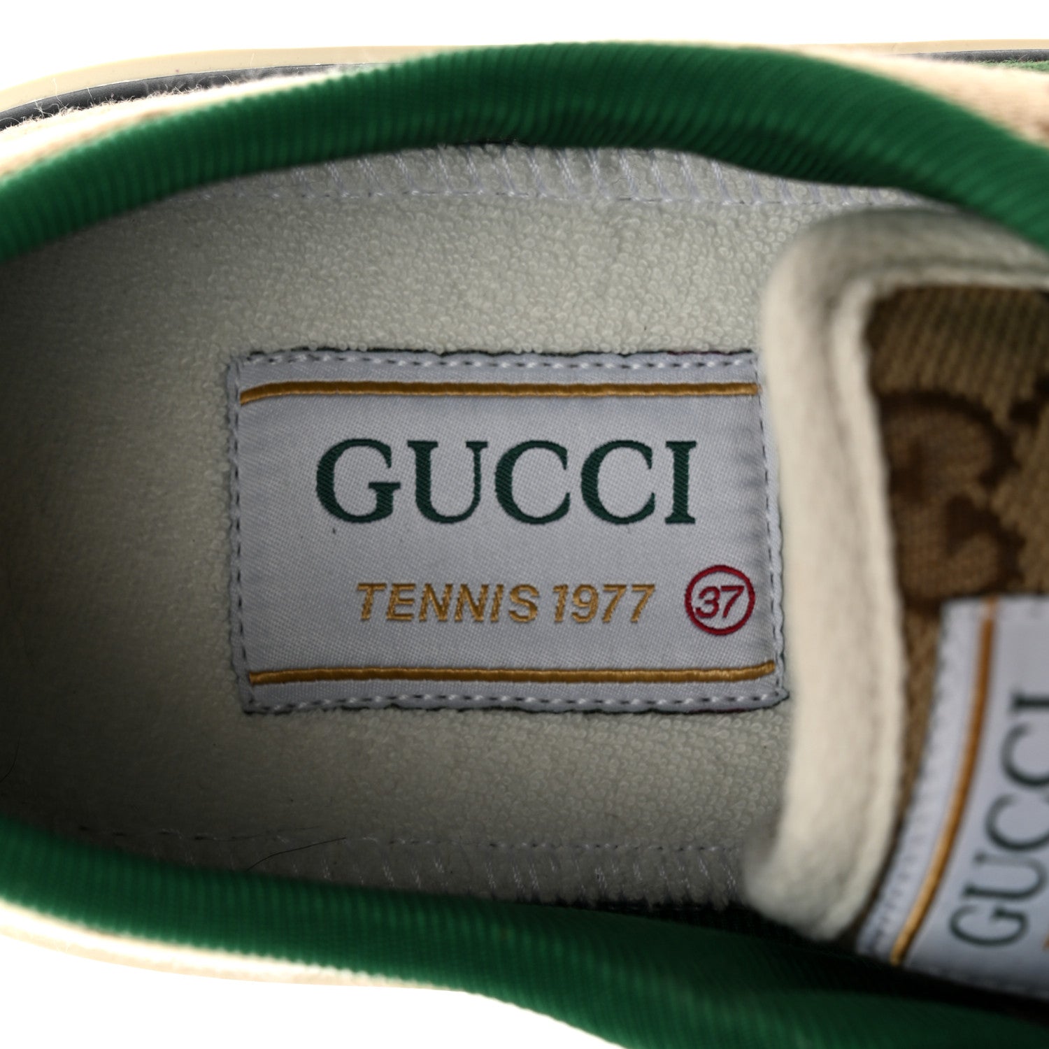 Gucci GG Monogram Web Womens 1977 Tennis Sneakers 37 Beige Ebony Mystic White 7 of 11