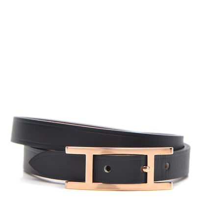 Hermes Chamonix Behapi Double Tour Bracelet T2 Black Gold 1 of 6