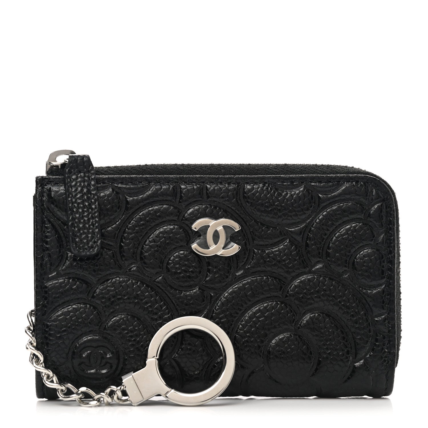Chanel Caviar Camellia Embossed Key Holder Case Black 1 of 8