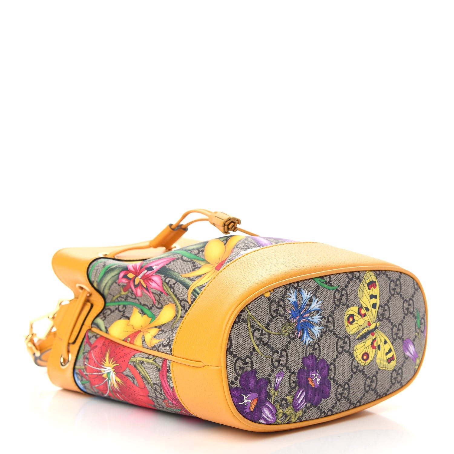 Gucci GG Supreme Monogram Flora Small Ophidia Bucket Bag Beige Multicolor Crop 4 of 9