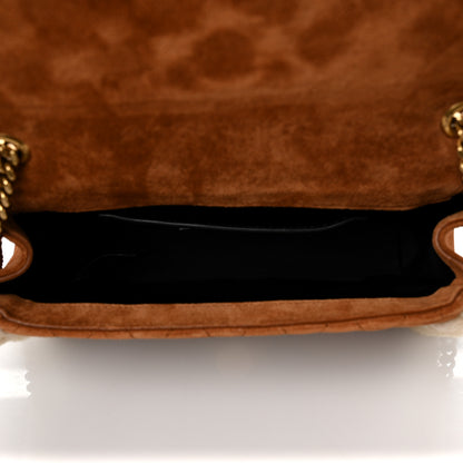 Saint Laurent Nubuck Shearling Mixed Matelasse Triquilt Small Monogram Satchel Ivory Natural Tan 4 of 8